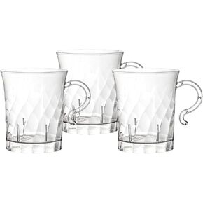 Party Essentials Hard Plastic 8 oz. Swirled Coffee/Tea/ Party Cups With Handle, Clear, 20 Count (N810-2)