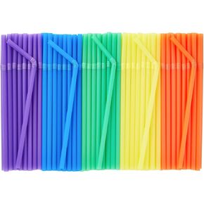 300 Pack Flexible Plastic Drinking Straws, Disposable Bendable Straws Bulk Set for Smoothies, 5 Colors (8.25 In)
