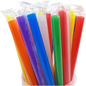 Straws Disposable Boba Jumbo Smoothie Milkshake 100Pcs Wide Straws for Boba Tea Shake Drinking(9.45" Tall, 0.43" Diameter)