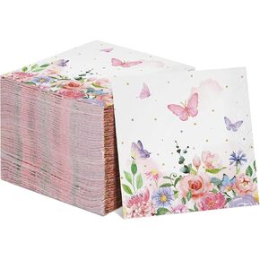 100 Pieces Butterfly Napkins Pink Butterfly Party Paper Guest Towels Disposable Colorful Garden Spring Summer Flower and Butterflies Hand Towels for Wedding Birthday Holiday Decorative Party Supplies