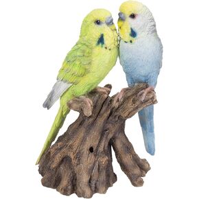 Hi-Line Gift Ltd. Motion Activated Singing Couple Budgerigar ON Stump, Blue; Green
