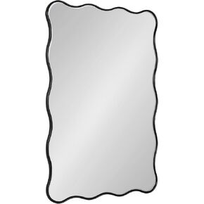 Kate and Laurel Viona Modern Scalloped Rectangle Mirror, 24 x 36, Black, Decorative Wavy Mirror with Unique Rippled Edge for Use as Bathroom Vanity Mirror