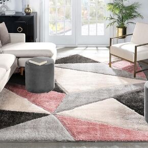 Well Woven Walker Pink Triangle Boxes Thick Soft Plush 3D Textured Shag Area Rug 4x6 (3'11" x 5'3")