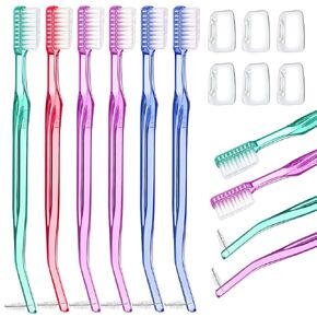 6 Pieces Orthodontic Toothbrush Braces Toothbrush with 6 Pcs Toothbrush Head Protection Cover Double-Ended Interdental Brush V Trim End Toothbrush for Braces Teeth Detail Cleaning 4 Colors