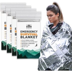 Emergency Blankets for Survival, 4 Pack, Mylar Foil Blankets, Thermal Space Blanket, Car Supplies, Camping Accessories, Hiking, Outdoor Gear and Equipment, Bug out Bag.