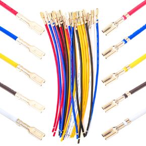 موصل وعاء مجرف معزول 6.3 مم أنثى، كابل مجعد مسبقًا 18AWG أحمر/أسود/أصفر/أبيض/أزرق بطول 10/30/50/100 سم حزمة من 5 قطع (مجرف 6.3F-100 سم)