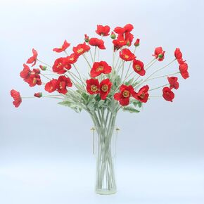 2 Pcs Artificial Fake Flowers Plants Poppies Silk Flower Arrangements Wedding Bouquets Decorations Plastic Floral Table Centerpieces for Home Kitchen Garden Party Decor Approx 23.6" High - Yellow
