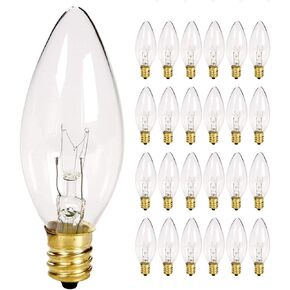 25 Pack Clear Torpedo Tip Replacement Bulbs, Replacement Light Bulbs for Electric Candle Lamps, Window Candles, Chandeliers- Clear Incandescent E12 Candelabra Base Light Bulbs- 120V 7 Watts Bulbs