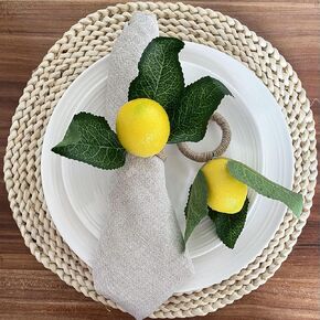 الليمون اكليلا منديل خواتم مجموعة من 6 مزرعة حديثة Tablescape الجدول مكان إعداد حفل زفاف الصيف منديل حامل الطعام ديكور الملحقات