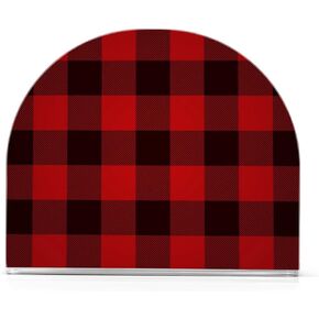Black Red Buffalo Plaid Napkin Holder for Tables, Acrylic Paper Napkin Holder Freestanding Tissue Dispenser