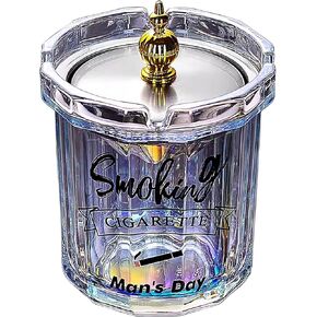 Ashtray with Lid for Cigarette, Smokeless Odorless Windproof Creative Glass Ashtrays for Home Tabletop Office Outside Patio Outdoor Balcony