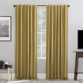 Sun Zero Greyson Faux Dupioni Silk Thermal Extreme Total Blackout Back Tab Curtain Panel, 50" x 63", Gold