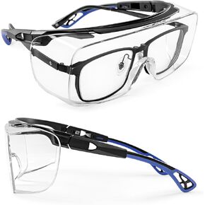 LANON Safety Glasses Over Glasses,ANSI Z87.1 Lenses with Anti-Fog & Scratch,Side Protection, High Transmission, Adjustable Protective Eyewear Goggles,UV Protection