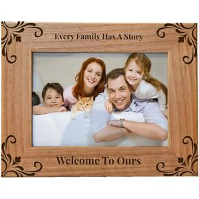 Every Family Has a Story Welcome to Ours, Engraved Natural Wood Photo Frame Fits a 5x7 Horizontal Portrait, Frame for Family, Dad, Mom, Grandparents, Father’s Day, Mother’s Day, Christmas