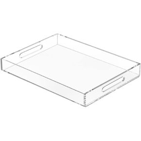 NIUBEE Acrylic Serving Tray 12x12 Inches -Spill Proof- Decorative Tray Organiser for Ottoman Coffee Table Countertop with Handles - Black