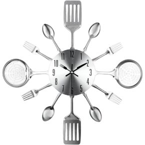 Timelike 16 Inch Large Kitchen Wall Clocks with Spoons and Forks Creative Modern Home Decor Antique Style Wall Watch (Black)