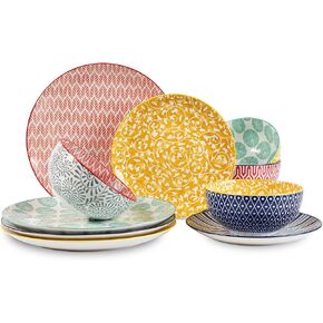 Selamica Ceramic 12-Pieces Dinnerware Sets, Ceramic Dish Plates and Bowls Sets, Service for 4, Dinner Salad Dessert Plates, and Cereal Bowls Set,Vintage Blue
