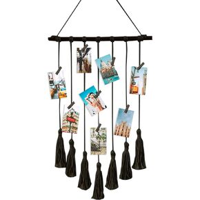 Kuailaihai Hanging Photo Display 27in L x 17in W Macrame Wall Hanging Clip Photo Holders Boho Room Decor, with 15 Wooden Clips, Gifts for Women Teen Girl Bedroom Decor Apartment Decor, Ivory