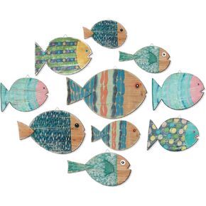 10 قطع من ديكور جدار السمك، ديكور جدار السمك الخشبي، ديكور حائط الشاطئ، ديكور جدار خشبي لمدرسة الأسماك، فن جداري بحري، ديكور الحمام، المحيط الساحلي، ديكور جدار المنزل، وليس نمط ثلاثي الأبعاد (مطلي) in Kuwait