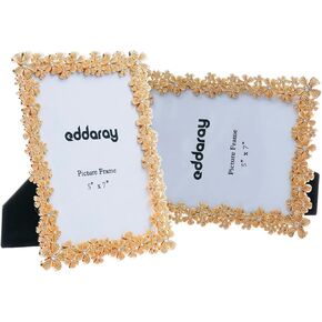 5x7 Inch Metal Picture Frame, High Definition Real Glass Gift Frame with Delicate Diamond Flower Cover Display Photo Wall Mounting Or Desktop, Vertical Or Horizontal, Chrome, 2-Pack
