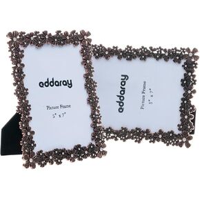 5x7 Inch Metal Picture Frame, High Definition Real Glass Gift Frame with Delicate Diamond Flower Cover Display Photo Wall Mounting Or Desktop, Vertical Or Horizontal, Chrome, 2-Pack