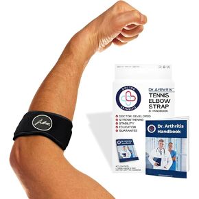 Tennis Elbow Brace & Adjustable Arm Band Support for Pain Relief for Tendonitis, Golfers Elbow Strap for Men and Women - Comfy Removable Arm Wrap for Daily Wear, Gym, Sports (Single, Black)