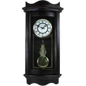 Bedford Clock Collection 25 Inch Chiming Pendulum Wall Clock in Weathered Chocolate Cherry Finish