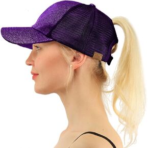 C.C Ponytail Messy Buns Trucker Ponycaps Plain Baseball Visor Cap Dad Hat Glitter Purple