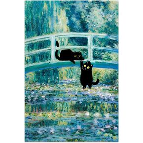 Vintage Black Cat Canvas Wall Art Famous Oil Paintings Monet Flowers Poster Funny Floral Print Farmhouse Aesthetic Room Decor for Living Room Bedroom Bathroom 12x18in Unframed in Saudi Arabia
