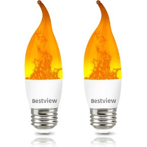 Bestview LED Flame Effect Light Bulbs,3 Modes Smart E26 Chandelier Base Flickering Candle Fire Light Bulb for Halloween, Christmas, Party, Porch, Indoor&Outdoor Home Decoration (6 Pack)