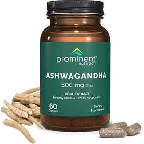 Ashwagandha Standardized to 2.5% Withanolides, Natural Ashwagandha Root Extract for Healthy Mood and Stress Response, 500 mg Aswagandha Vitamin Plant-Based Capsules