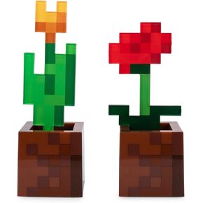 Ukonic Minecraft Orange Tulip & Poppy Flower Pot Mood Lights, Set of 2, Nightstand Table Lamp with LED Light for Bedroom, Desk, Living Room, Home Decor Room Essentials, Video Game Gifts & Collectibles