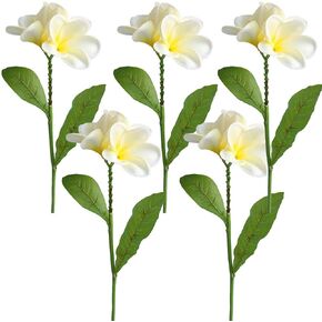 5PCS PU Real Touch Lifelike Artificial Plumeria Frangipani Flower Stems Wedding Home Party Spring Flowers Decoration (Orange Pink)