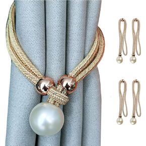 4Pcs Curtain Pearl Tiebacks Gold Woven Modern Curtain Rope Ties for Drapes Elegant Curtain Holdbacks for Bedroom Living Room