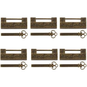 6Pcs Vintage Lock Antique Chinese Padlock Lateral Opening Padlock Makeup Cabinet Lock for Wooden Jewelry Box Cabinet
