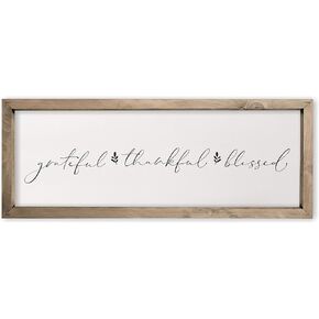 Grateful Thankful Blessed Framed Rustic Wood Farmhouse Wall Sign 6x18 (6x18)