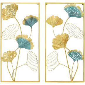 Lifuleiyin Metal Art Wall Sculptures Wall Home Decors Golden Leaf Wall Hanging Decor with Frame for Kitchen Bedroom Living Room Study Room Home Office (Ginkgo Leaf)