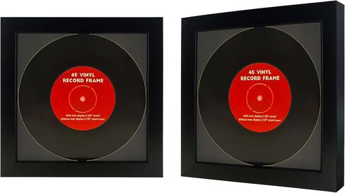 2 Pack, 45 Single 6 7/8" Vinyl Record Frame, Display 45 rpm Vinyl Record with Black Mat or 7" 45 rpm Vinyl Sleeve Art without mat, Wall & Tabletop Display (2, Black Frame Black Mat) in Kuwait