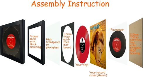 2 Pack, 45 Single 6 7/8" Vinyl Record Frame, Display 45 rpm Vinyl Record with Black Mat or 7" 45 rpm Vinyl Sleeve Art without mat, Wall & Tabletop Display (2, Black Frame Black Mat) in Kuwait