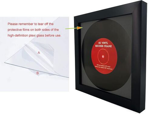 2 Pack, 45 Single 6 7/8" Vinyl Record Frame, Display 45 rpm Vinyl Record with Black Mat or 7" 45 rpm Vinyl Sleeve Art without mat, Wall & Tabletop Display (2, Black Frame Black Mat) in Kuwait