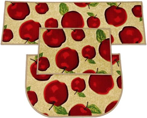 Machine Washable Kitchen Rugs and Mats 2pcs Sets Red Apple Design Non-slip Absorbent Kitchen Rug Runner(1'3x2'0+1'3x4'0, Red) in Saudi Arabia
