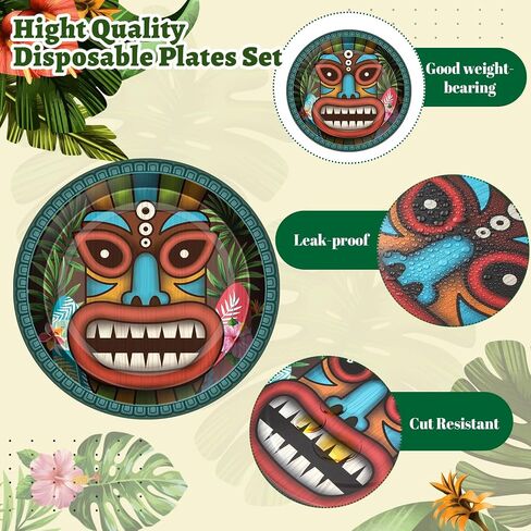 Uiifan 100 Pcs Vintage Tiki Disposable Paper Plates 9 Inch Tropical Summer Pool Party Supplies Hawaiian Party Tableware Set Beach Party Dessert Plates for Tiki Party Supplies, Serve 100 Guests in Saudi Arabia