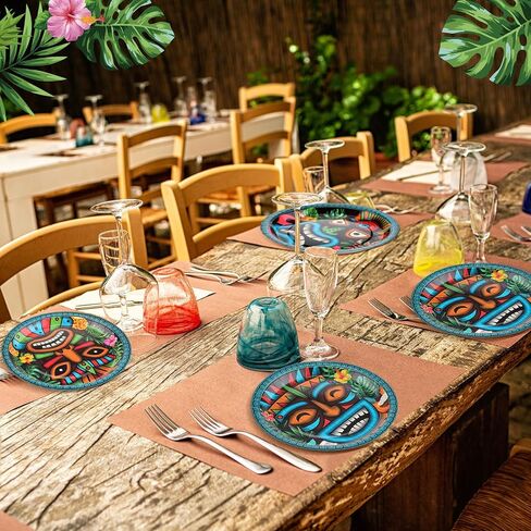 Uiifan 100 Pcs Vintage Tiki Disposable Paper Plates 9 Inch Tropical Summer Pool Party Supplies Hawaiian Party Tableware Set Beach Party Dessert Plates for Tiki Party Supplies, Serve 100 Guests in Saudi Arabia