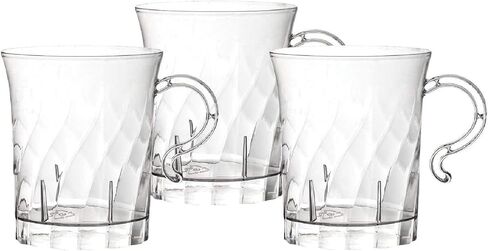 Party Essentials Hard Plastic 8 oz. Swirled Coffee/Tea/ Party Cups With Handle, Clear, 20 Count (N810-2) in Saudi Arabia