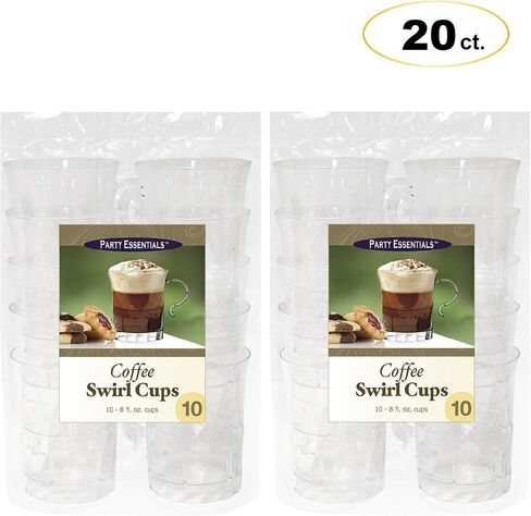 Party Essentials Hard Plastic 8 oz. Swirled Coffee/Tea/ Party Cups With Handle, Clear, 20 Count (N810-2) in Saudi Arabia