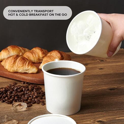 50pack 16oz Paper Soup Containers with Lids, Disposable Kraft Paper Food Cups, Ice Cream Cups, Paper food Storage with Lids, Microwavable and Freezer Safe, Suitable for Christmas Thanksgiving (White) in Saudi Arabia