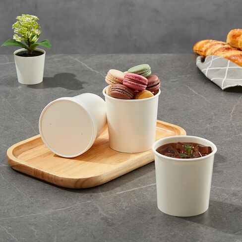 50pack 16oz Paper Soup Containers with Lids, Disposable Kraft Paper Food Cups, Ice Cream Cups, Paper food Storage with Lids, Microwavable and Freezer Safe, Suitable for Christmas Thanksgiving (White) in Saudi Arabia
