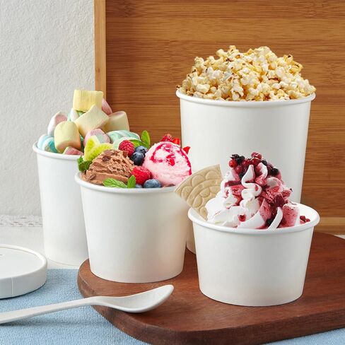 50pack 16oz Paper Soup Containers with Lids, Disposable Kraft Paper Food Cups, Ice Cream Cups, Paper food Storage with Lids, Microwavable and Freezer Safe, Suitable for Christmas Thanksgiving (White) in Saudi Arabia