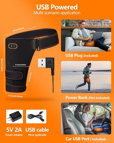 دعامة الورك المُسخنة، دعامة الورك الكهربائية المُسخنة عبر USB، مع 3 إعدادات للاهتزاز والحرارة للتدليك، دعامة الورك المُسخنة للنساء والرجال، دعامة الفخذ للفخذ وأوتار الركبة والمفاصل والتهاب المفاصل in Kuwait