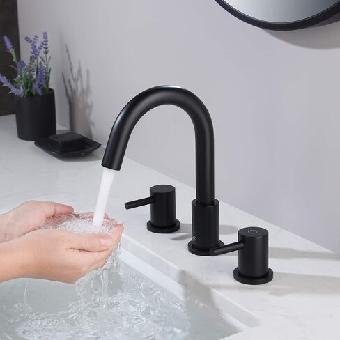 KIBI Circular 2-Handle Widespread Faucet for Bathroom Sink with Pop Up Drain | 8 Inch Bathroom Sink Faucets | Solid Brass 3 Hole Faucet (Brushed Gold) (KBF1016) in Saudi Arabia